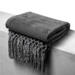 Velvet Fringe Throw Charcoal